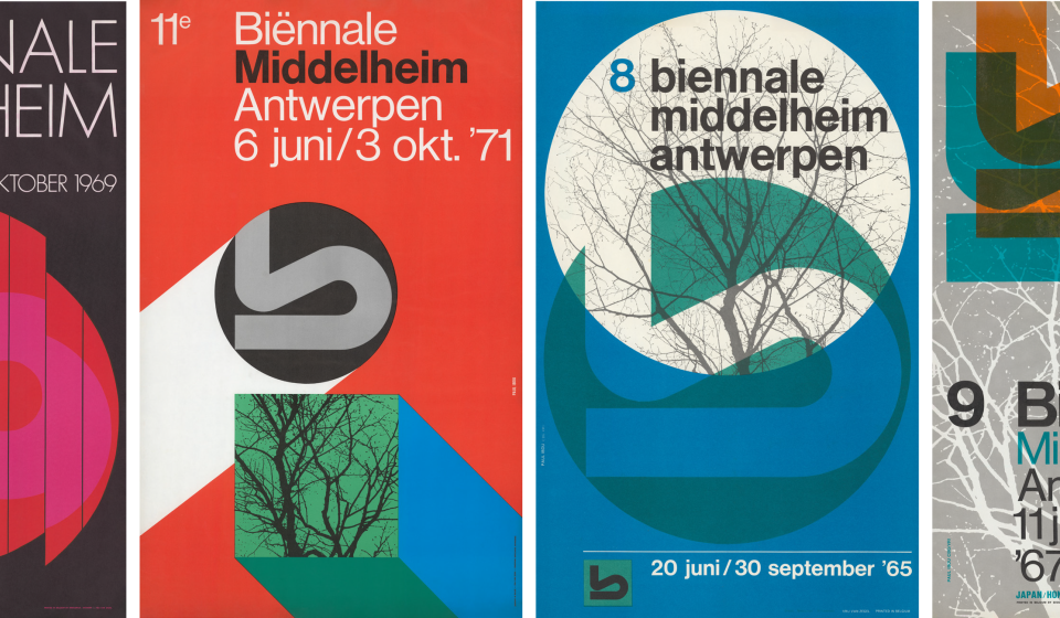 Selectie van 4 historische Biennale posters vormgegeven door Paul Ibou