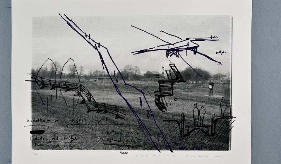 Zeefdruk Brug van Tadashi Kawamata